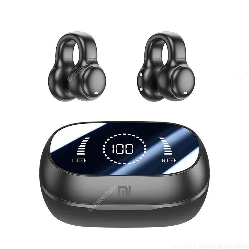 🎧 Wireless Bone Conduction Earphones – Open-Ear Ear Ring Design with Charging Case!