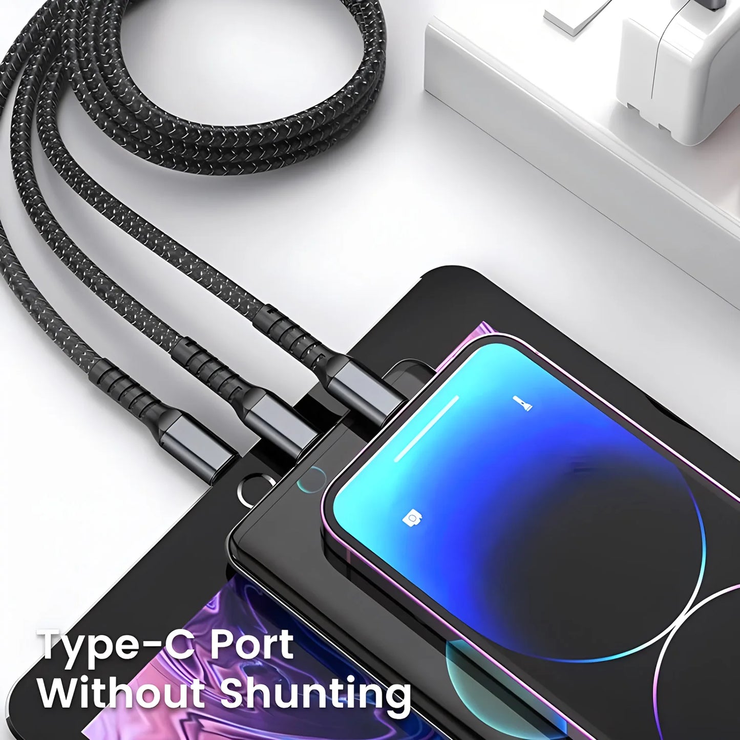 ⚡ TriCharge™ 3-in-1 Fast Charging Cable – 100W Braided Multi-Port