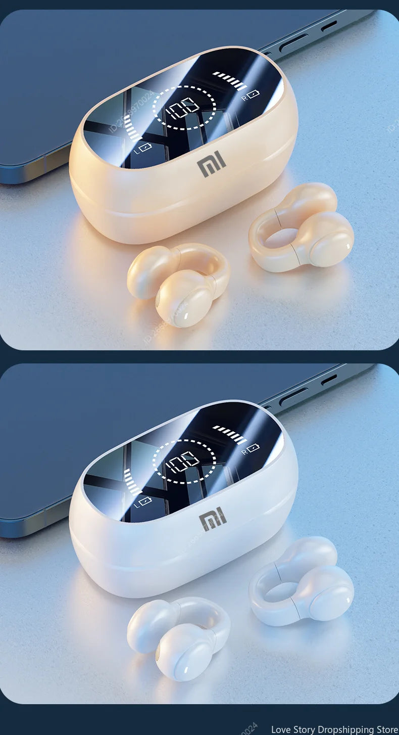 🎧 Wireless Bone Conduction Earphones – Open-Ear Ear Ring Design with Charging Case!