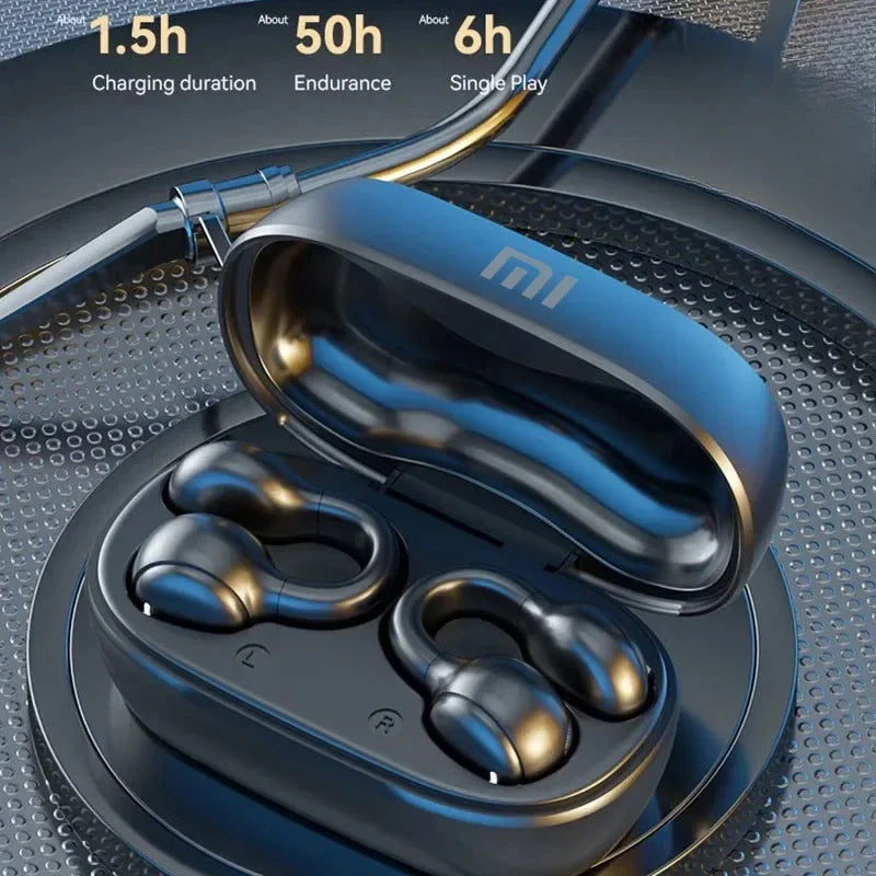 🎧 Wireless Bone Conduction Earphones – Open-Ear Ear Ring Design with Charging Case!