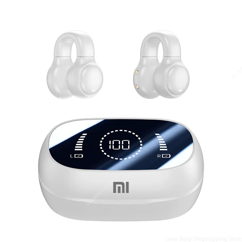 🎧 Wireless Bone Conduction Earphones – Open-Ear Ear Ring Design with Charging Case!